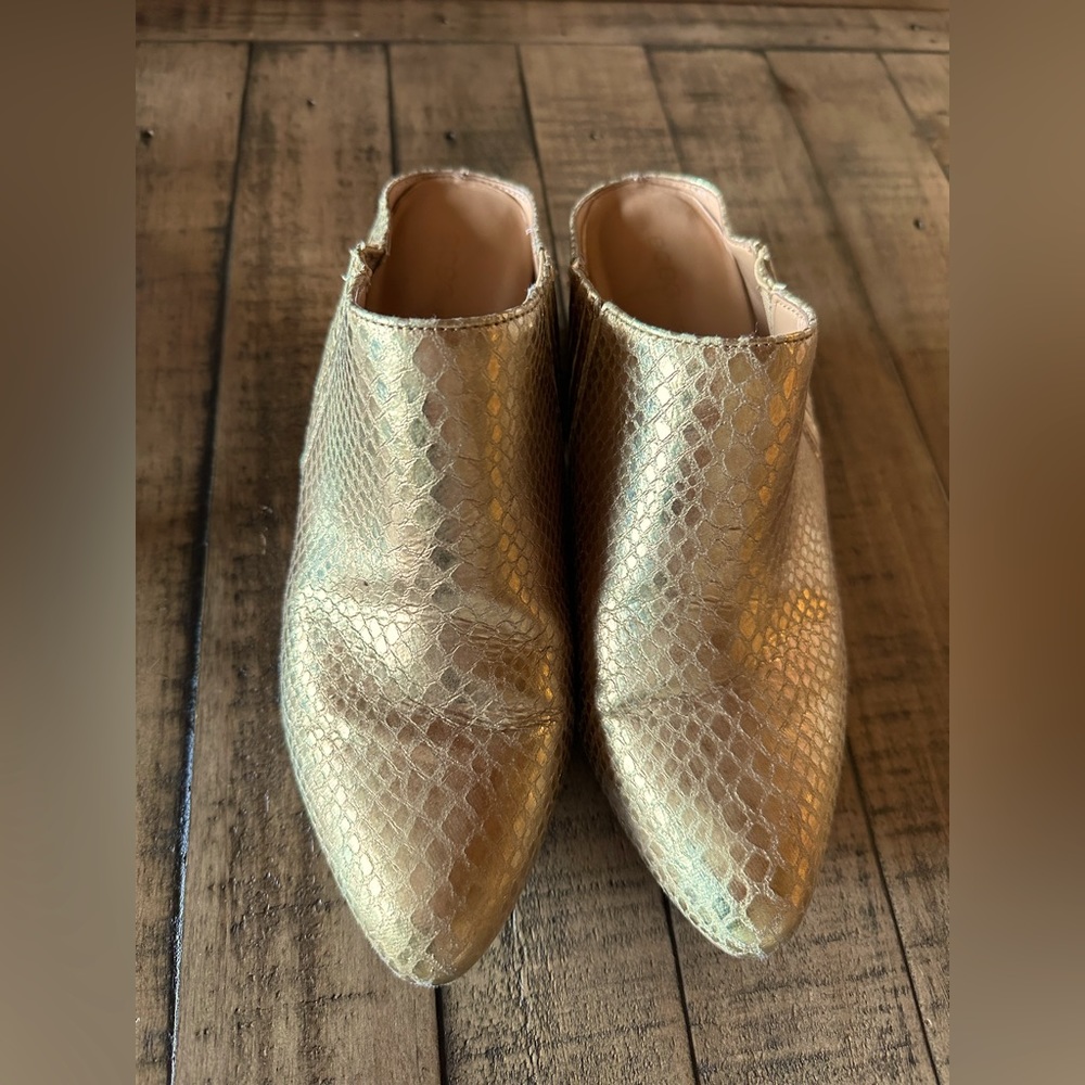 BCBG snake gold mules